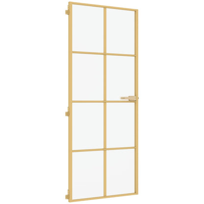 Binnendeur Smal 93X201,5 Cm Gehard Glas En Aluminium Goudkleur