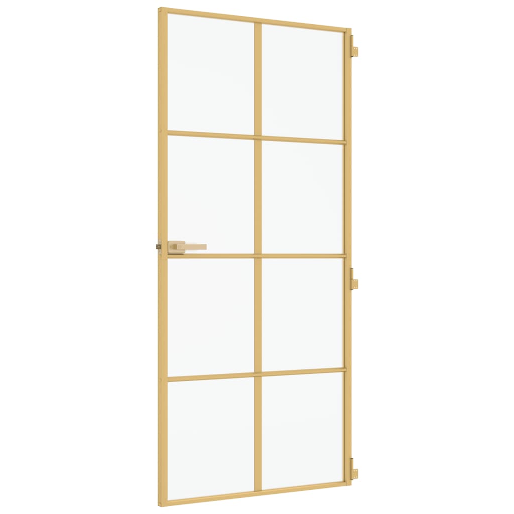 Binnendeur Smal 93X201,5 Cm Gehard Glas En Aluminium Goudkleur