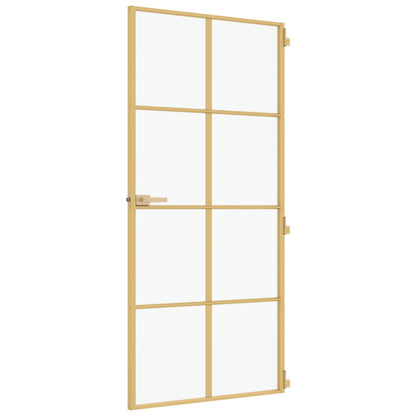 Binnendeur Smal 93X201,5 Cm Gehard Glas En Aluminium Goudkleur