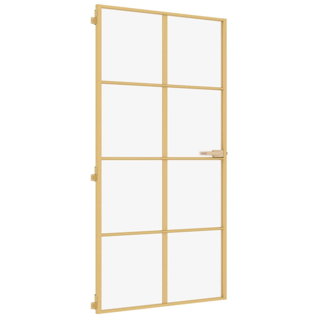 Binnendeur Smal 102,5X201,5 Cm Gehard Glas En Aluminium Goud