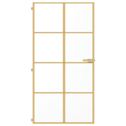 Binnendeur Smal 102,5X201,5 Cm Gehard Glas En Aluminium Goud