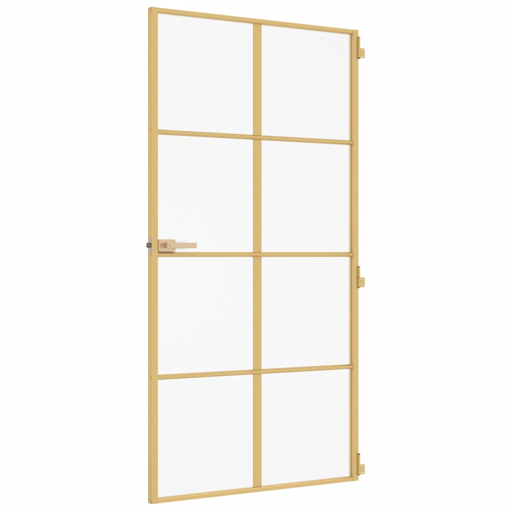 Binnendeur Smal 102,5X201,5 Cm Gehard Glas En Aluminium Goud