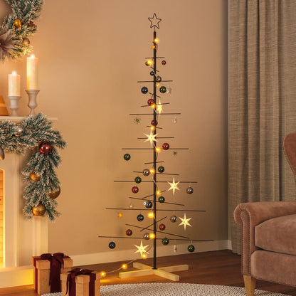 Kerstdecoratie Kerstboom Met Houten Basis Metaal Zwart