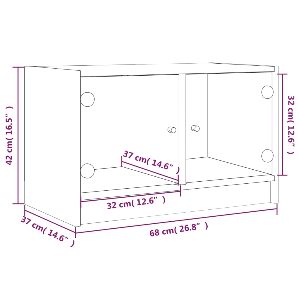 Tv-Meubel Met Glazen Deuren 68X37X42 Cm Bruineikenkleurig