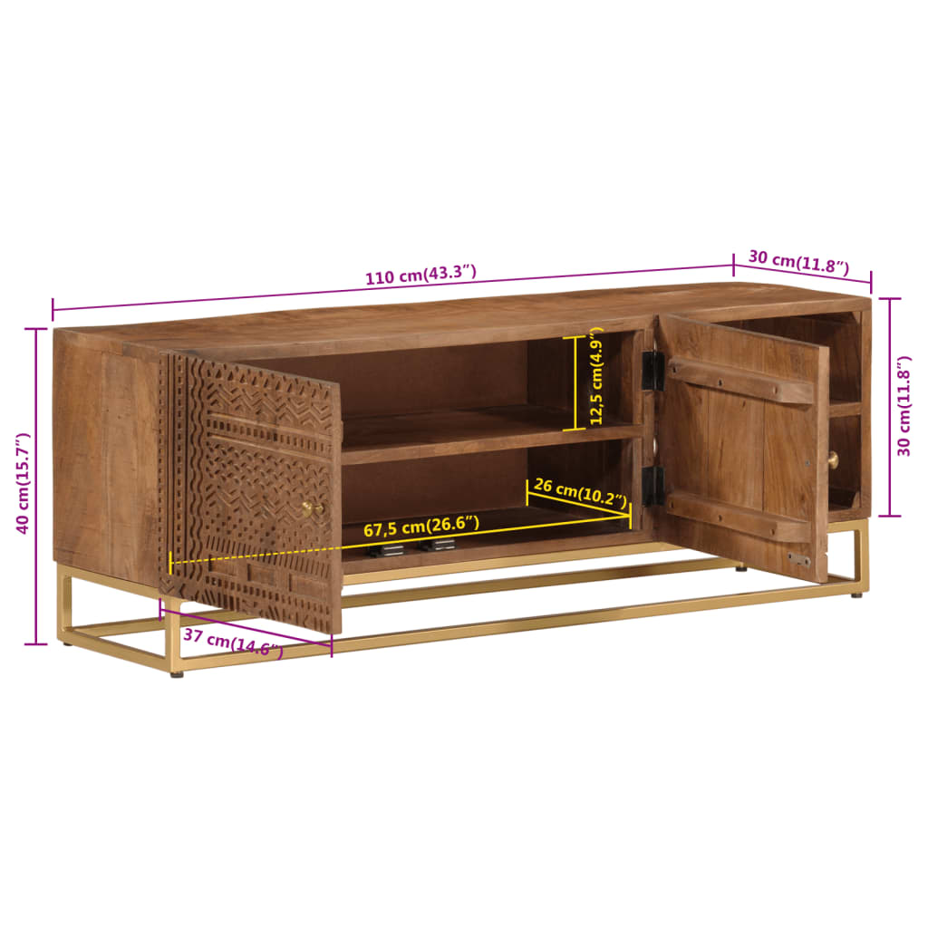 Tv-Meubel 110X30X40 Cm Massief Ruw Mangohout En Ijzer