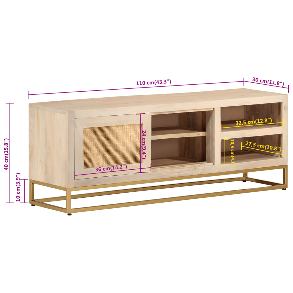 Tv-Meubel 110X30X40 Cm Massief Ruw Mangohout En Ijzer