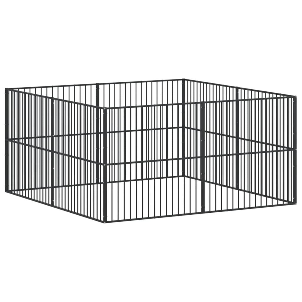 Hondenkennel 8 Panelen Gepoedercoat Staal Zwart