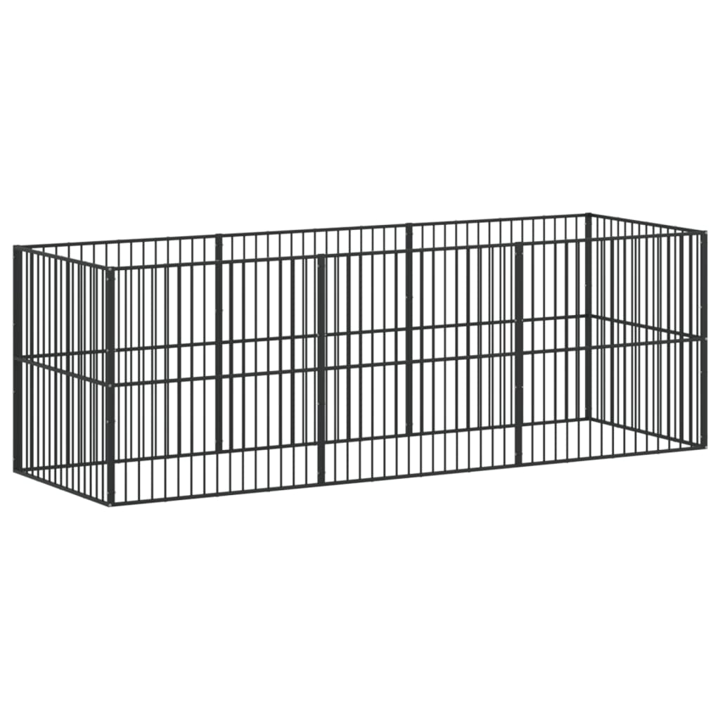 Hondenkennel 8 Panelen Gepoedercoat Staal Zwart