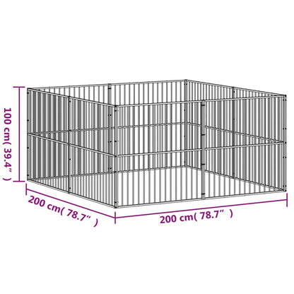 Hondenkennel 8 Panelen Gepoedercoat Staal Zwart