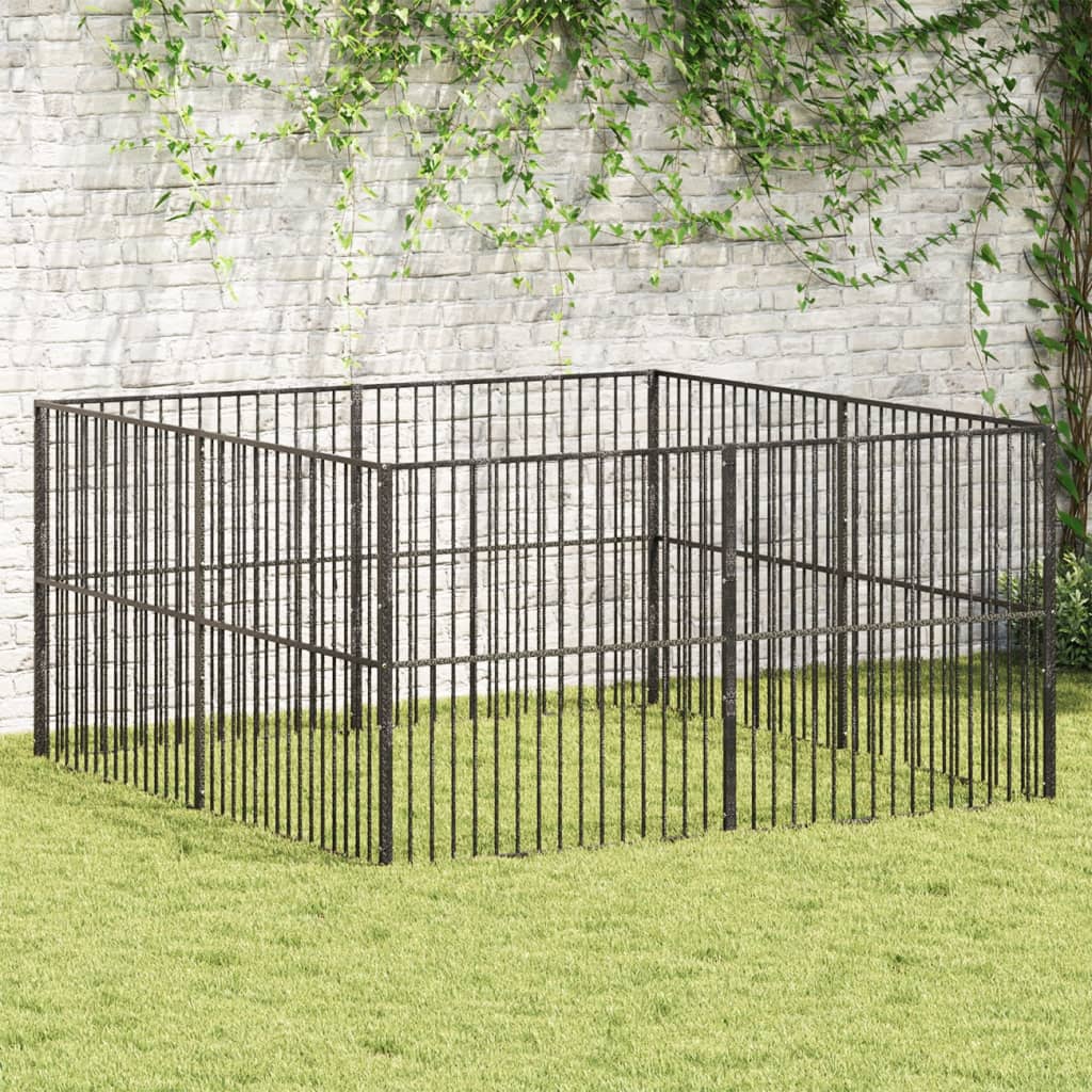 Hondenkennel 8 Panelen Gepoedercoat Staal Zwart