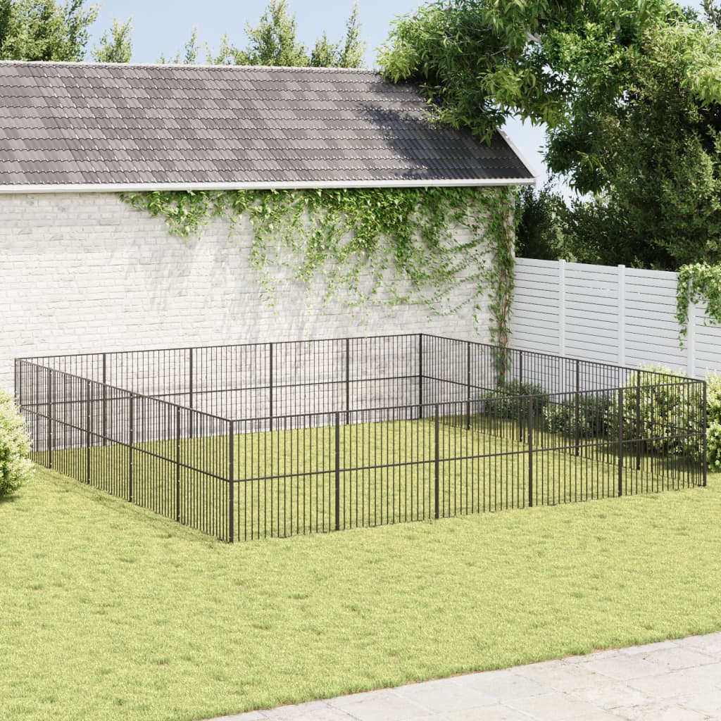 Hondenkennel 8 Panelen Gepoedercoat Staal Zwart