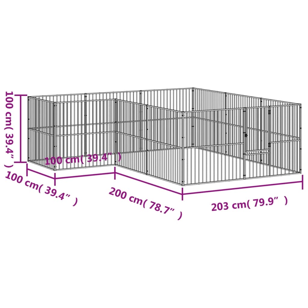 Hondenkennel 12 Panelen Gepoedercoat Staal Zwart