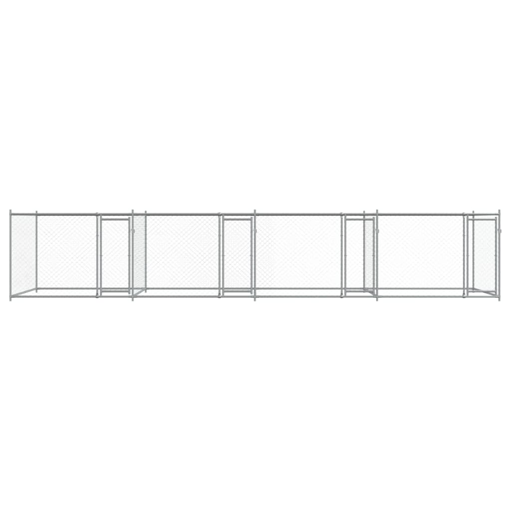 Hondenhok Met Deuren 8X2X1,5 M Gegalvaniseerd Staal Grijs