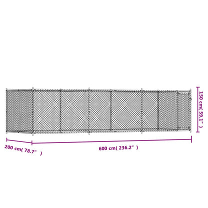 Hondenhok Met Deur 6X2X1,5 M Gegalvaniseerd Staal Grijs