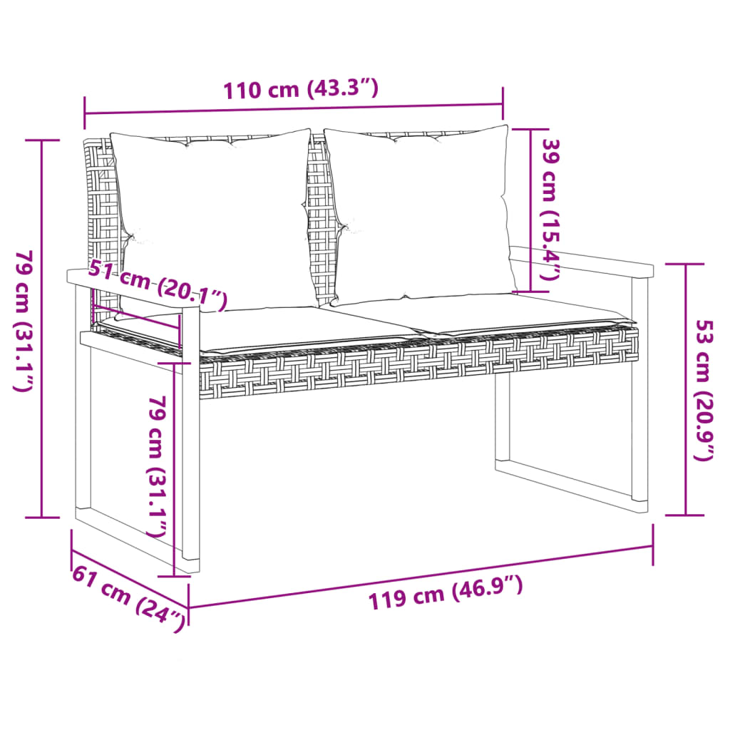 Tuinbank Met Kussen Poly Rattan En Acaciahout