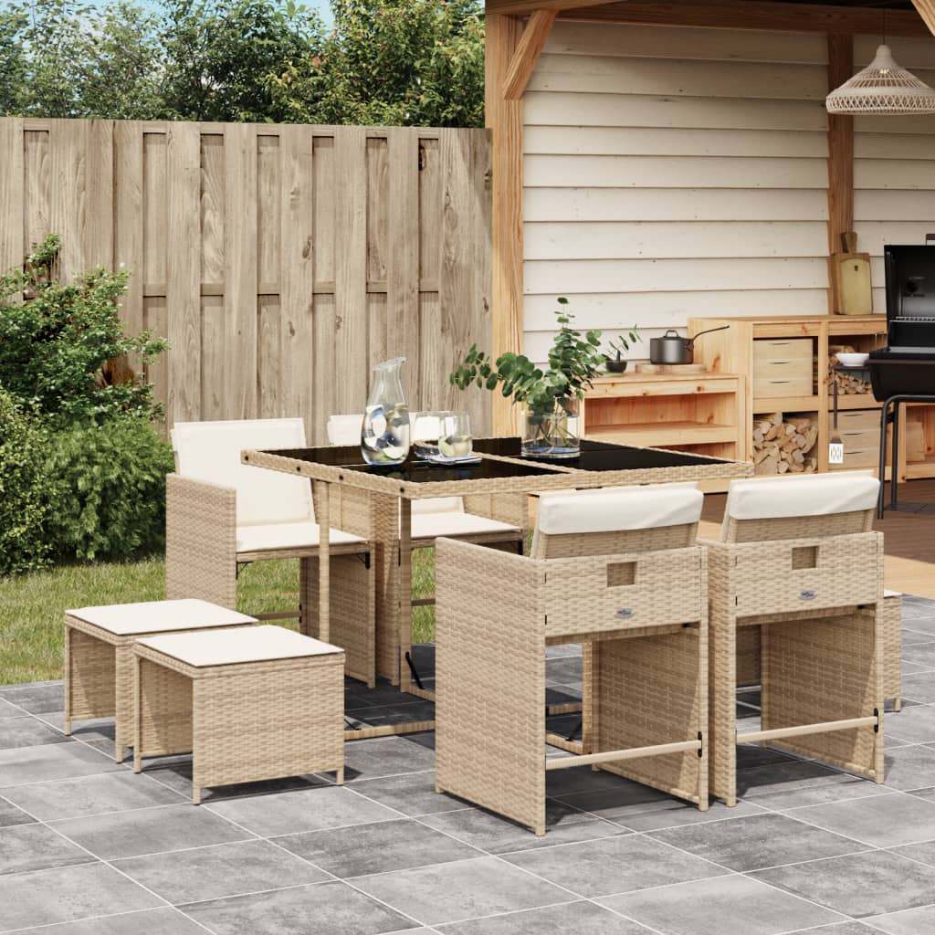 9-Delige Tuinset Met Kussens Poly Rattan