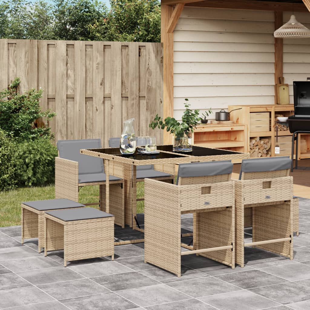 9-Delige Tuinset Met Kussens Poly Rattan