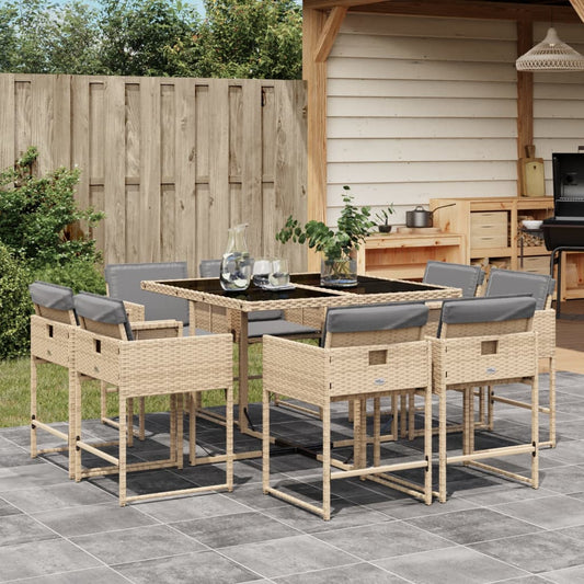 9-Delige Tuinset Met Kussens Poly Rattan