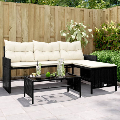 Tuinbank Met Tafel En Kussens L-Vormig Poly Rattan