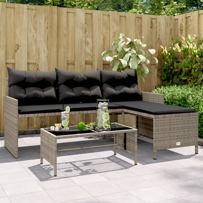 Tuinbank Met Tafel En Kussens L-Vormig Poly Rattan