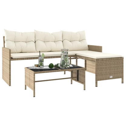 Tuinbank Met Tafel En Kussens L-Vormig Poly Rattan