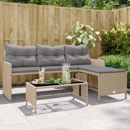 Tuinbank Met Tafel En Kussens L-Vormig Poly Rattan