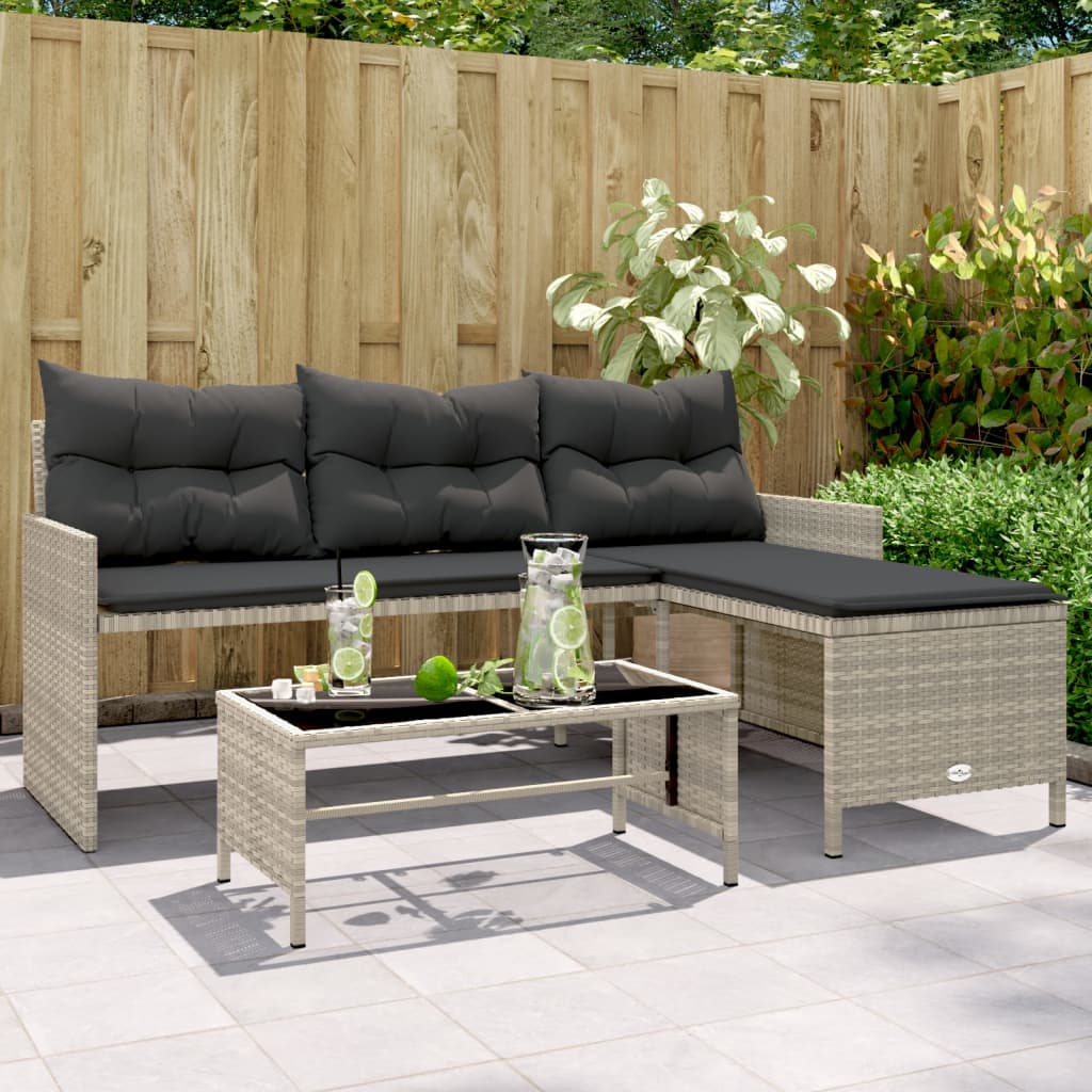Tuinbank Met Tafel En Kussens L-Vormig Poly Rattan