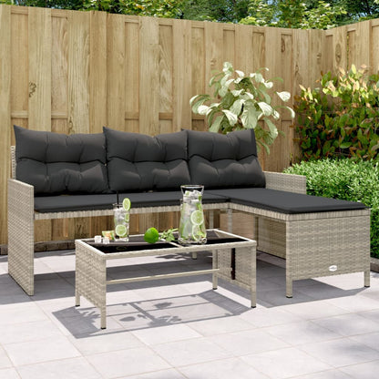 Tuinbank Met Tafel En Kussens L-Vormig Poly Rattan