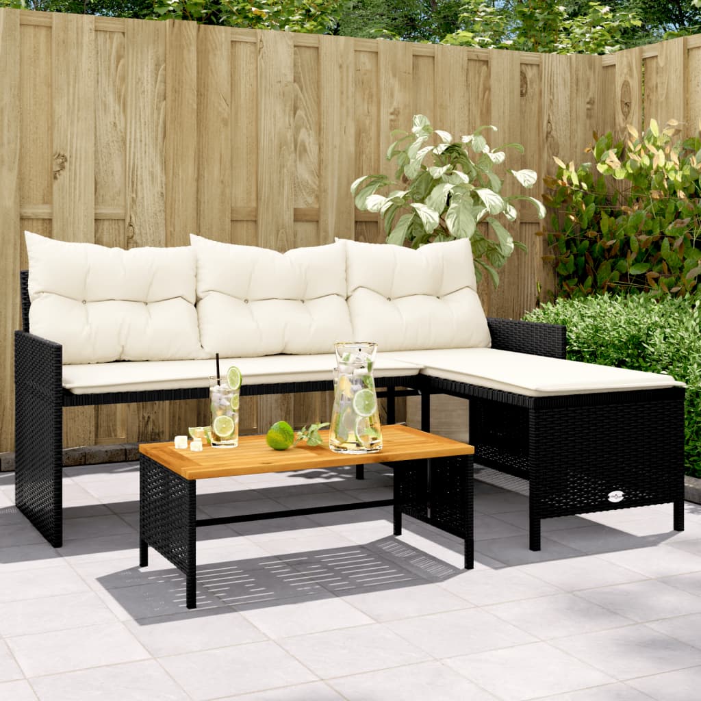 Tuinbank Met Tafel En Kussens L-Vormig Poly Rattan