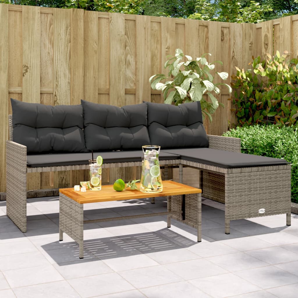 Tuinbank Met Tafel En Kussens L-Vormig Poly Rattan