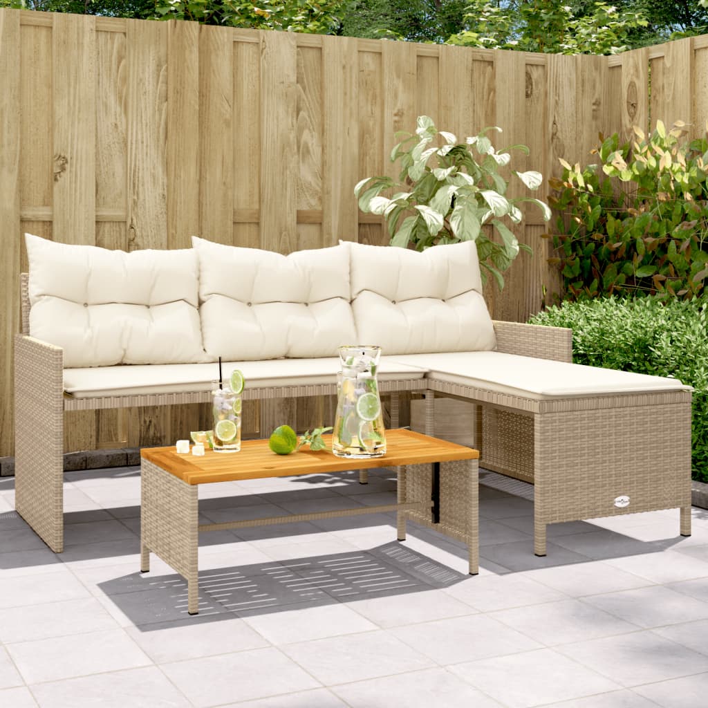 Tuinbank Met Tafel En Kussens L-Vormig Poly Rattan