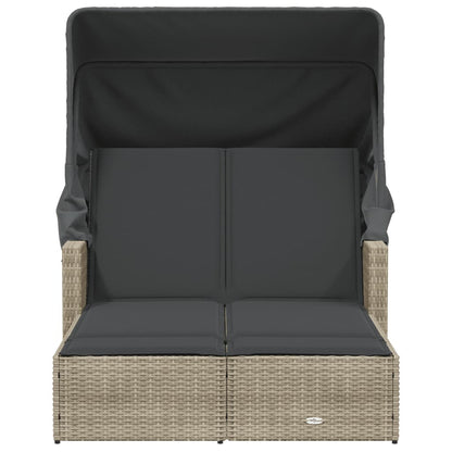 Ligbed 2-Persoons Met Luifel En Kussens Poly Rattan