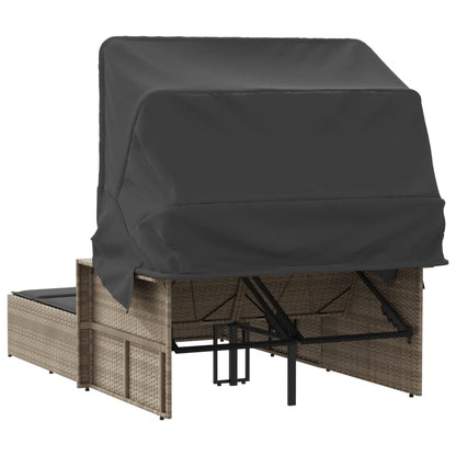 Ligbed 2-Persoons Met Luifel En Kussens Poly Rattan