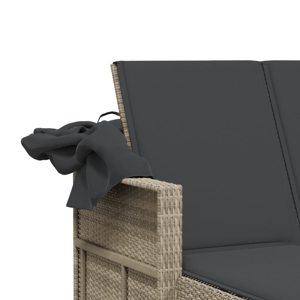 Ligbed 2-Persoons Met Luifel En Kussens Poly Rattan