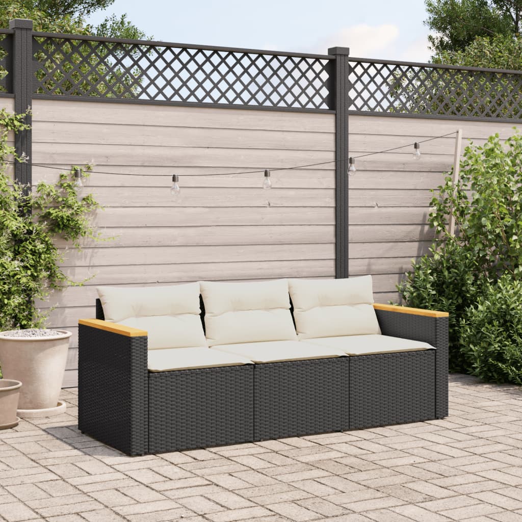 Tuinbank 3-Zits Met Kussens Poly Rattan