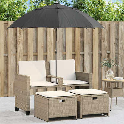 Tuinbank 2-Zits Parasol En Voetenbanken Poly Rattan
