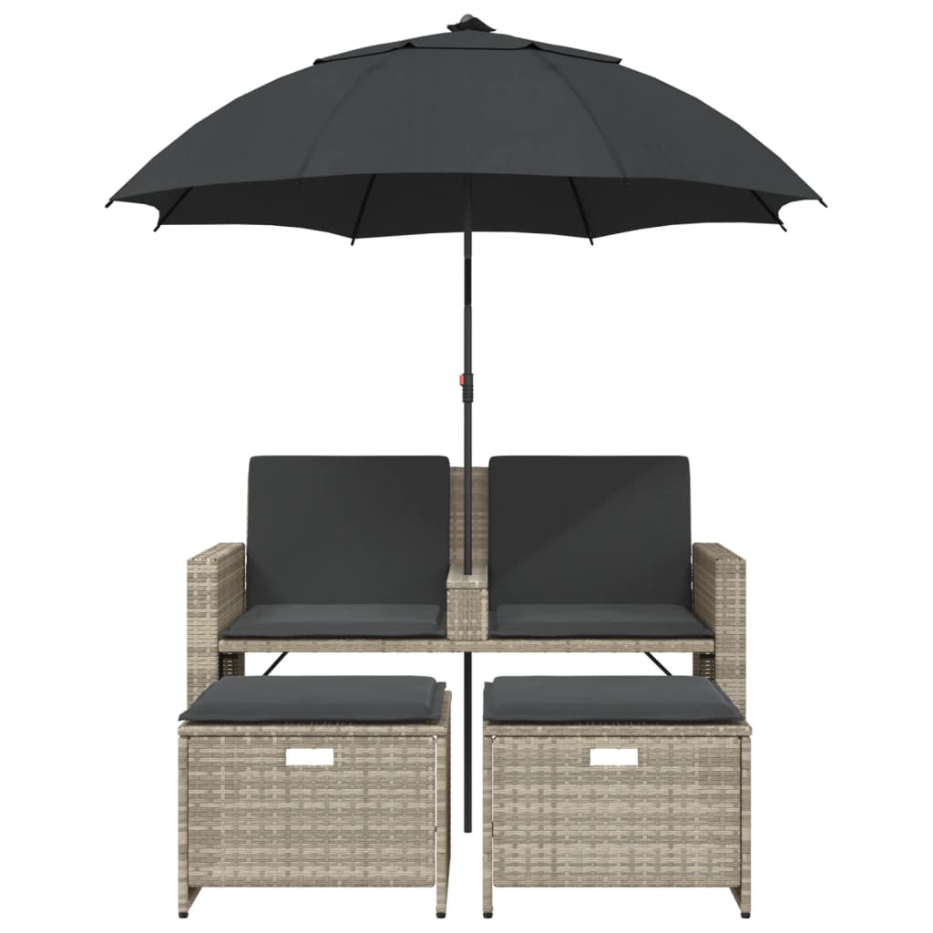 Tuinbank 2-Zits Parasol En Voetenbanken Poly Rattan