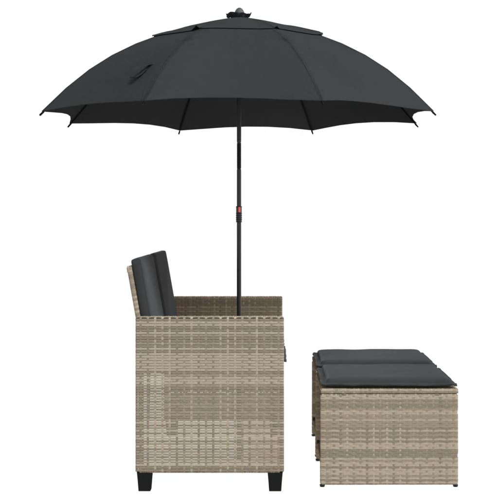 Tuinbank 2-Zits Parasol En Voetenbanken Poly Rattan