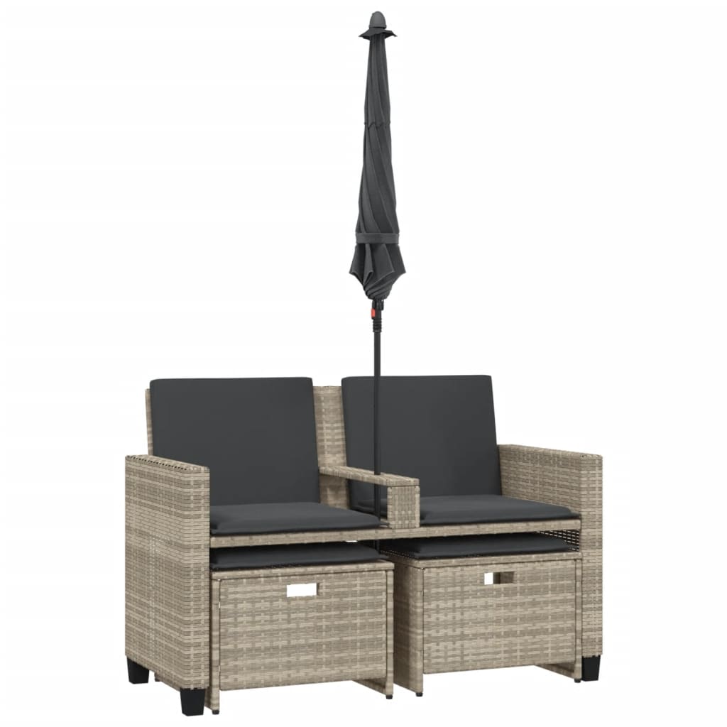 Tuinbank 2-Zits Parasol En Voetenbanken Poly Rattan