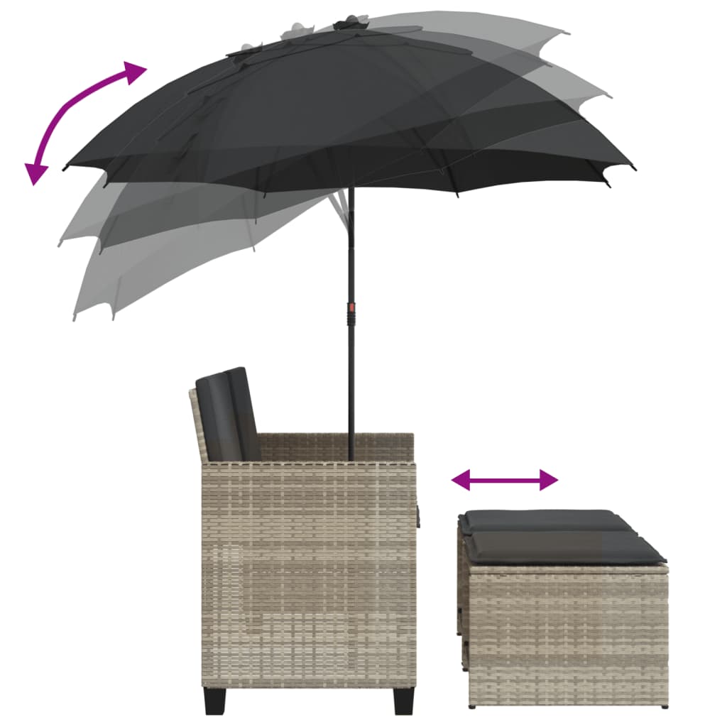 Tuinbank 2-Zits Parasol En Voetenbanken Poly Rattan