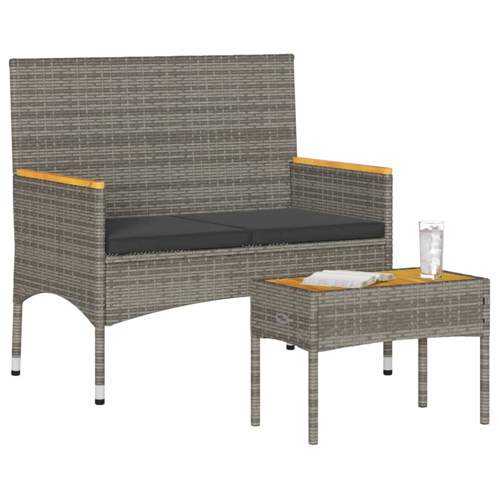 Tuinbank 2-Zits Met Kussens En Tafel Poly Rattan