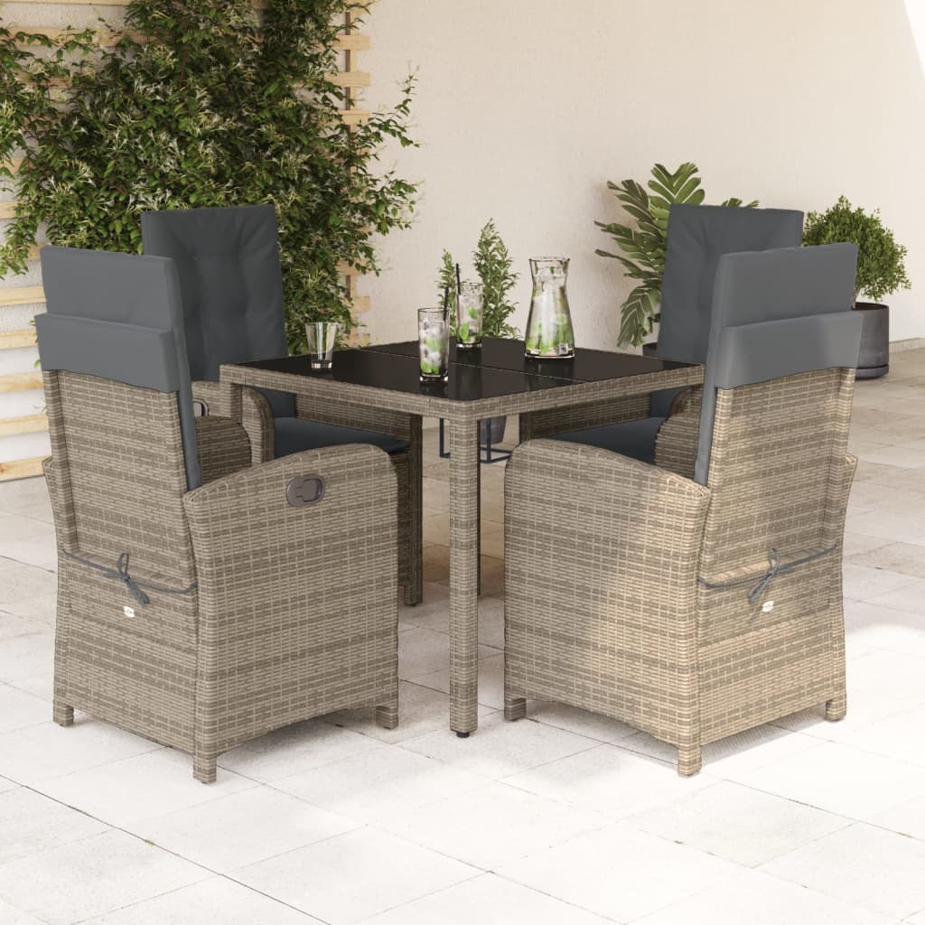5-Delige Tuinset Met Kussens Poly Rattan Grijs