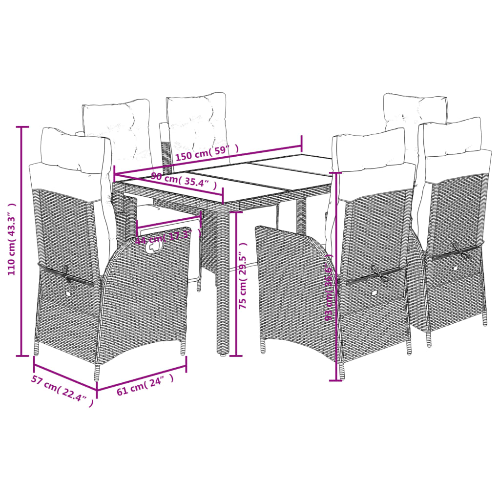 7-Delige Tuinset Met Kussens Poly Rattan Zwart