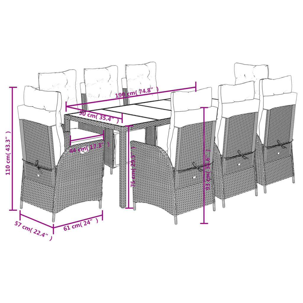 9-Delige Tuinset Poly Rattan Zwart