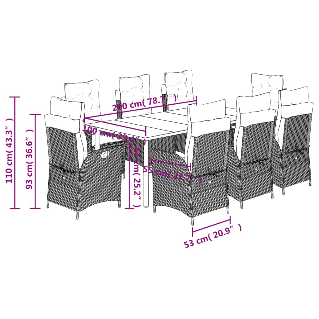 9-Delige Tuinset Poly Rattan Zwart