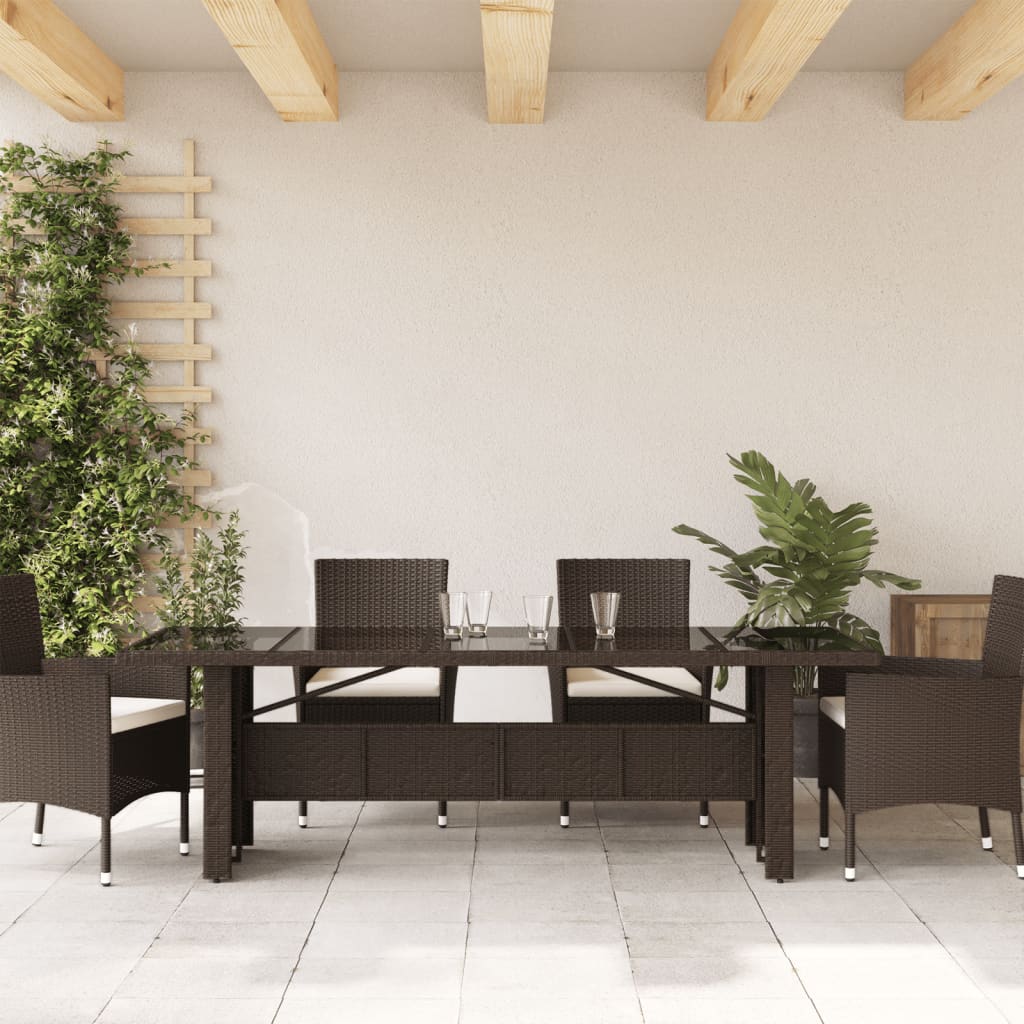 Tuintafel Met Glazen Blad Poly Rattan Bruin
