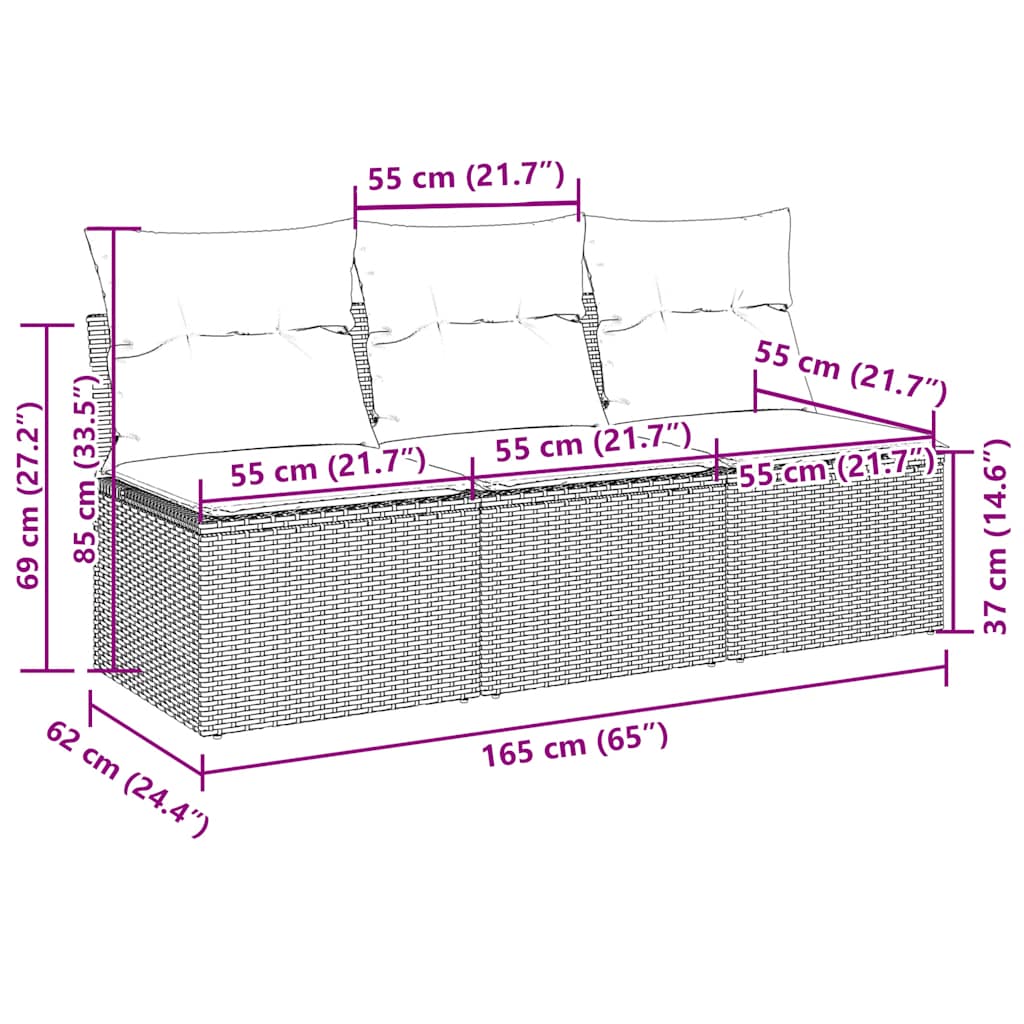 Tuinbank 3-Zits Met Kussens Poly Rattan