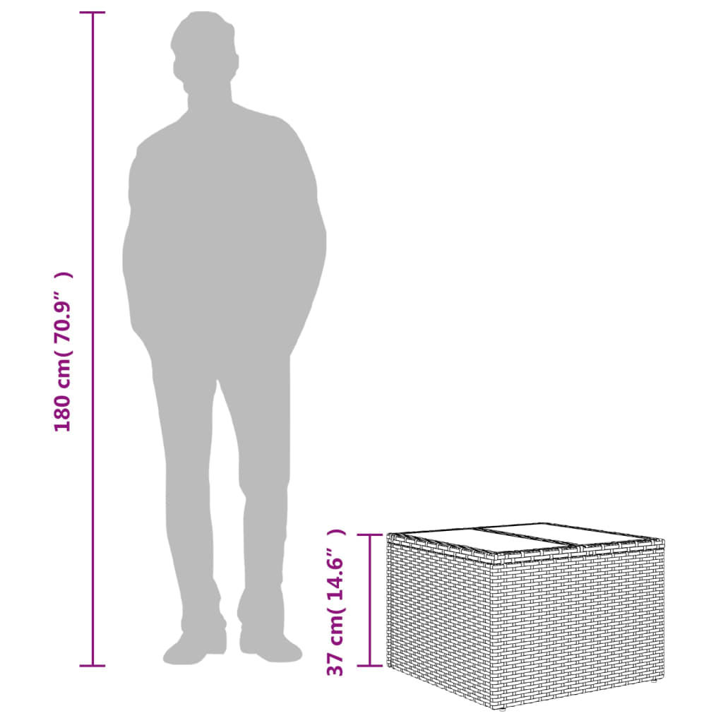 Tuintafel Met Glazen Blad 55X55X37 Cm Poly Rattan