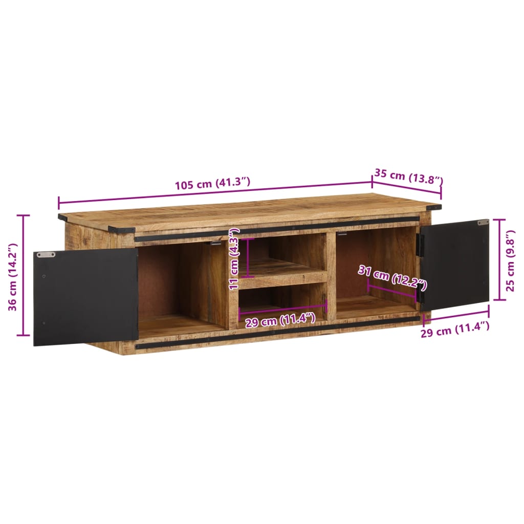 Tv-Meubel Met Deuren 105X33X36Cm Massief Mangohout