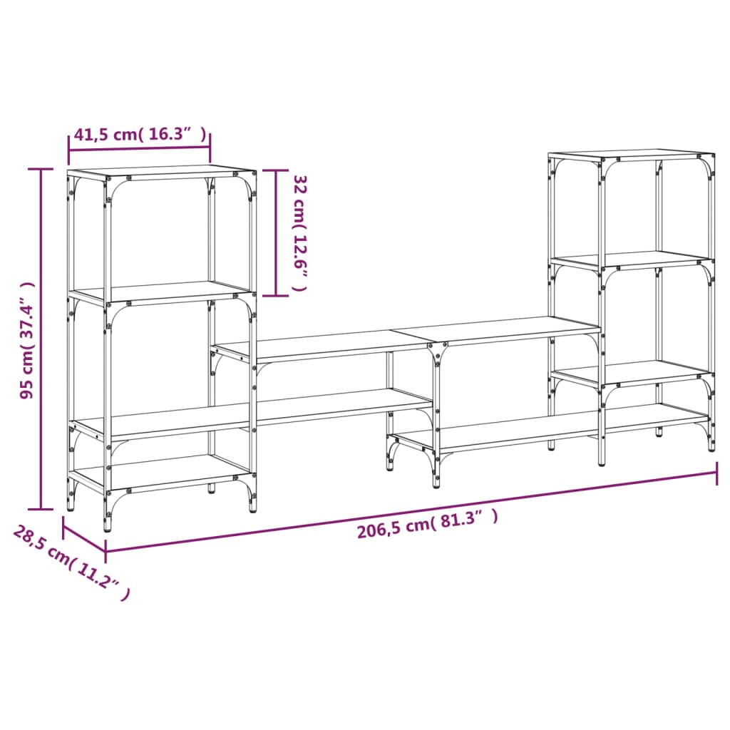 Tv-Meubel 206,5X28,5X95 Cm Bewerkt Hout Kleurig